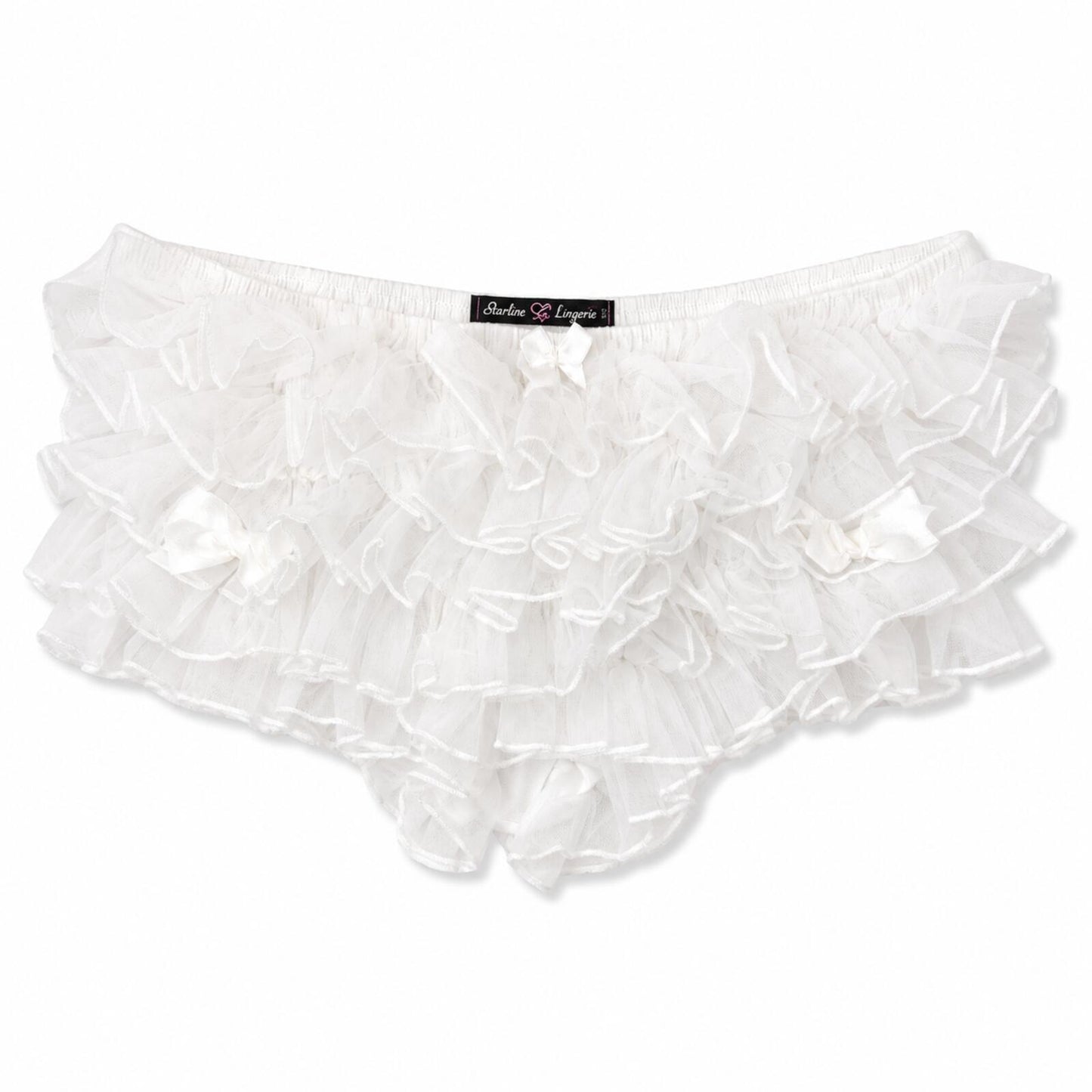 Low Waisted White Ruffled Y2K Coquette Bloomer Shorts