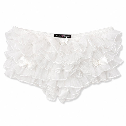 Low Waisted White Ruffled Y2K Coquette Bloomer Shorts