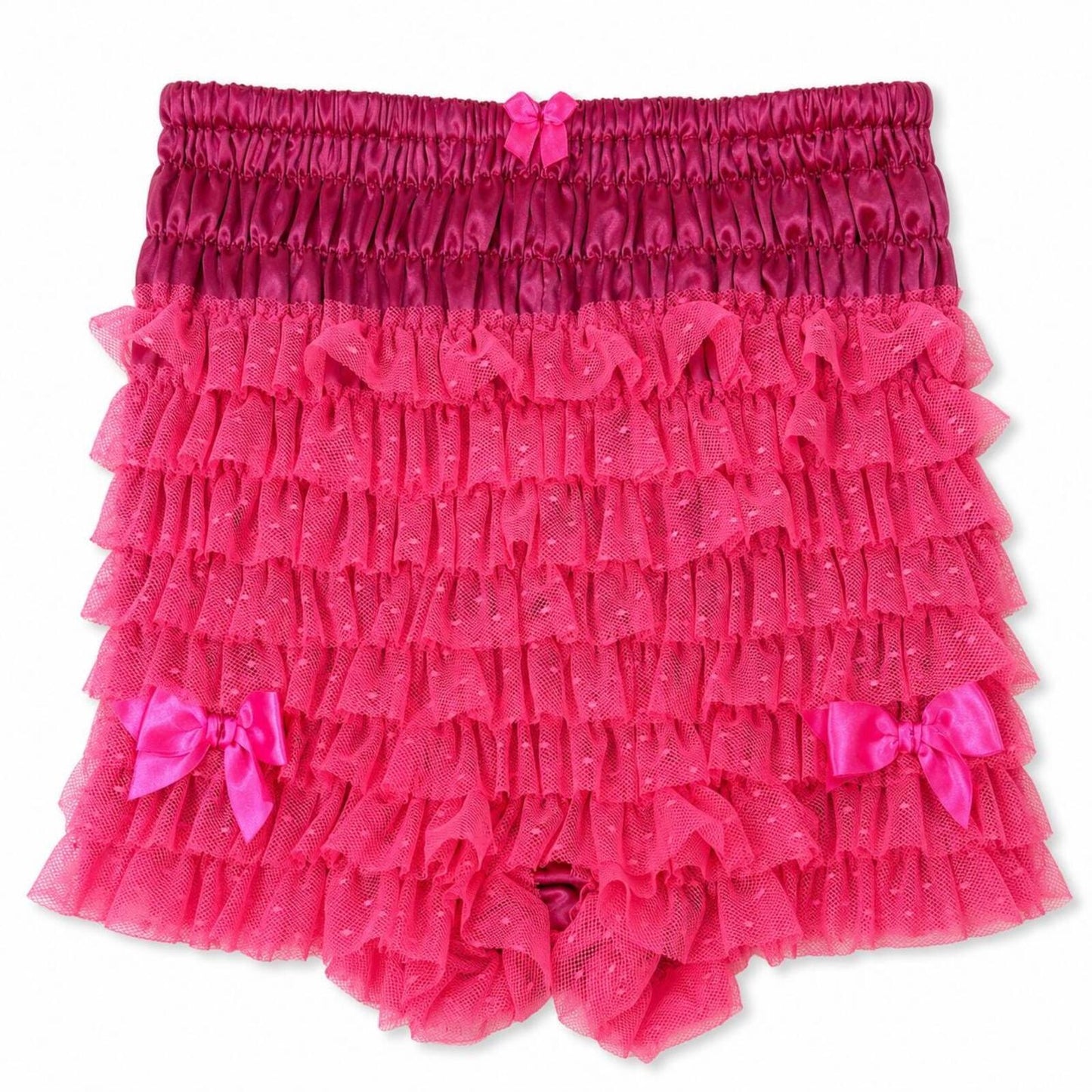High Waisted Neon Pink Ruffled Y2K Bloomer Shorts